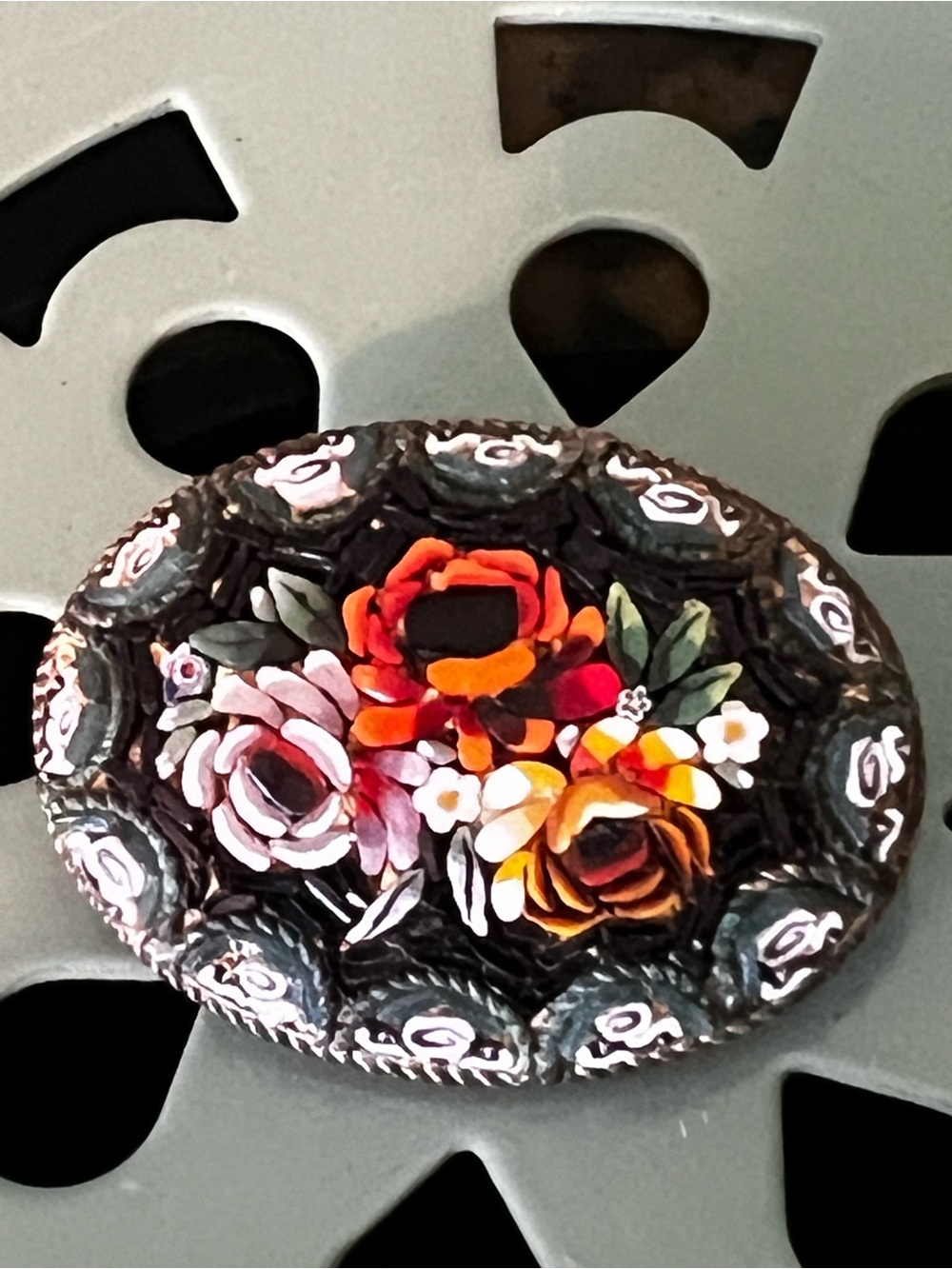VINTAGE Italian Micro Mosaic Floral Bouquet Brooch Pin